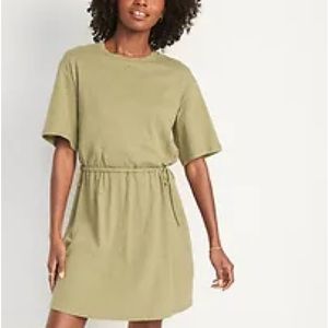 NWT OLD NAVY Waist-Defined Short-Sleeve Slub-Knit Mini T-Shirt Dress SAGUARO
